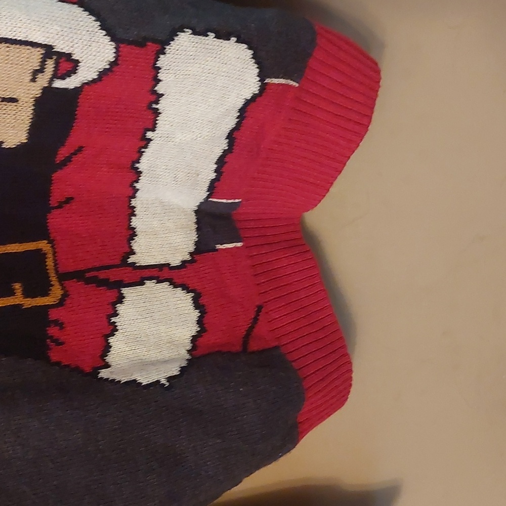 Ugly Christmas Sweater Dark Gray Red Multi Santa Holding A Tasty Beverage Sz L - Picture 9 of 16